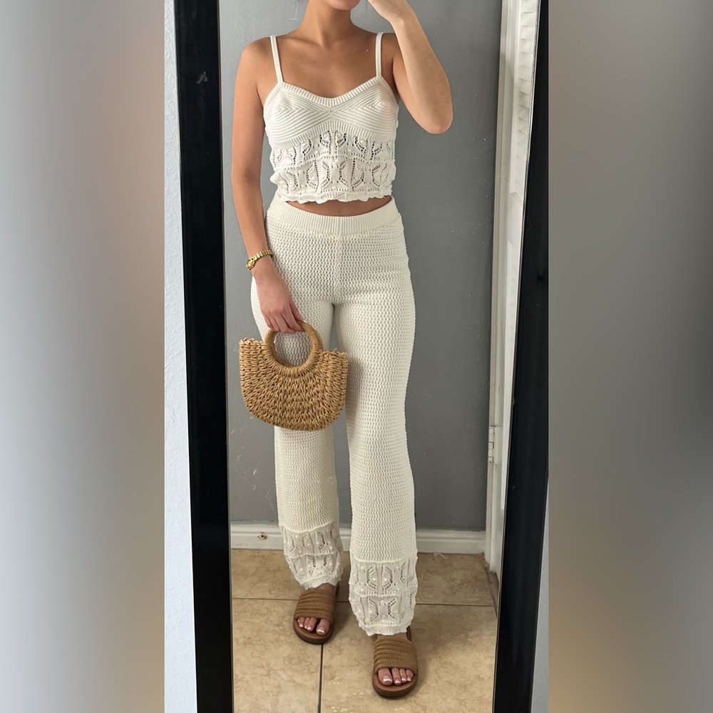 White Crochet Knit open weave Crop Top M | Festival Boho Coastal Cowgirl resort